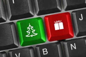Computer keyboard with Christmas keys - holiday concept
